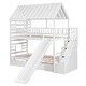 preview thumbnail 10 of 18, Twin over Twin House Bunk Bed with Trundle and Slide, Storage Staircase, Roof and Window Design, White