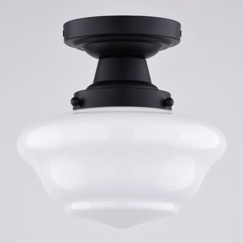 Eastgate 8.75-in W Traditional Semi Flush Mount Ceiling Light White Schoolhouse Glass