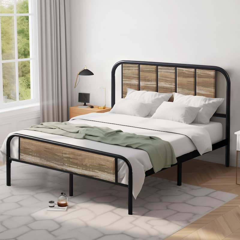 Javlergo Platform Bed Frame with Wooden Headboard, No Box Spring Needed, Slate