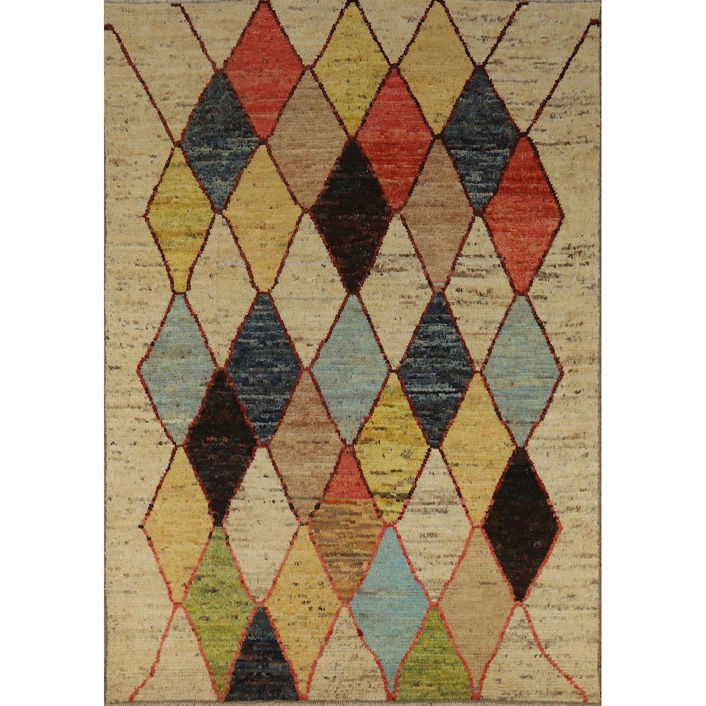Trellis Moroccan Oriental Area Rug Hand-Knotted Modern Wool Carpet - 6'7" x 9'0"