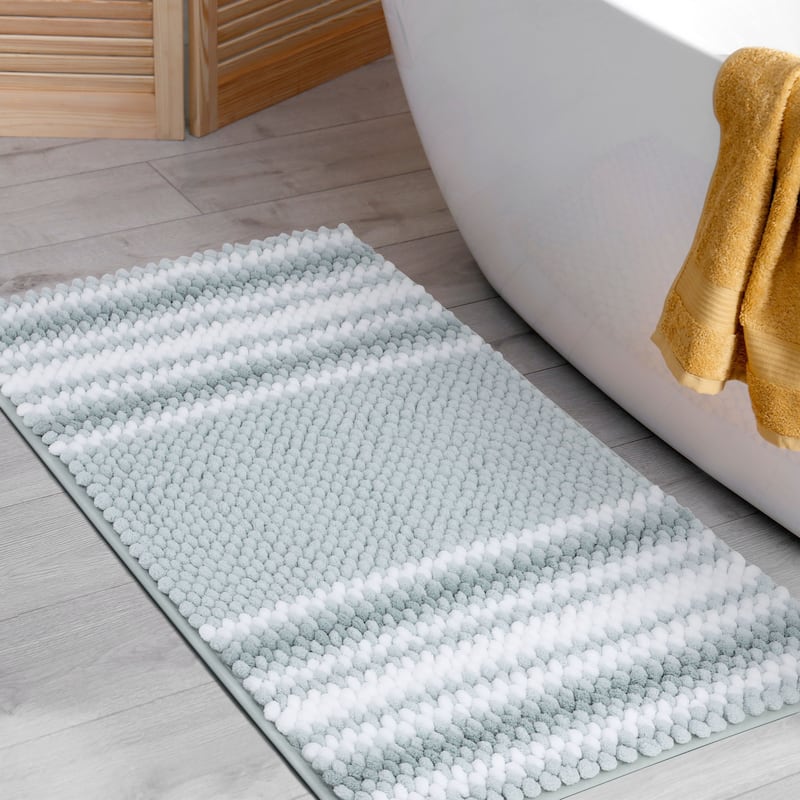 Chenille Rug Nonslip Mat Shaggy Soft Absorbent - Light Cyan and White - 20"x32"
