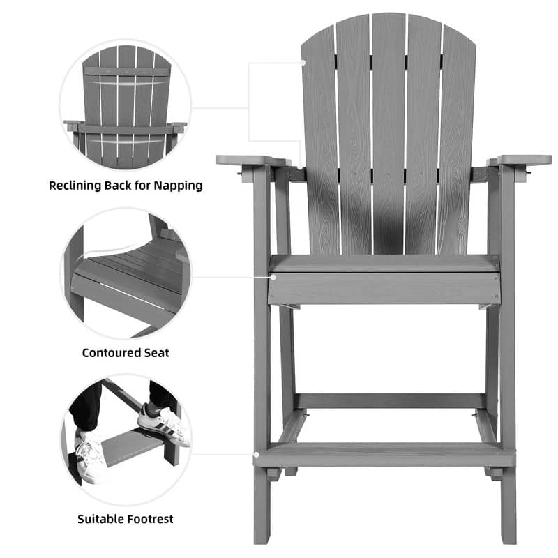 Moasis All Weather HIPS Outdoor Bar Height 49" Tall Adirondack Chair