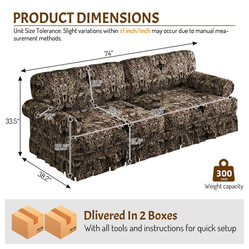 GDFStudio - Chenille Deep Seat 3&4-Seater Sofa Set with Skirt Design (Set of 2)