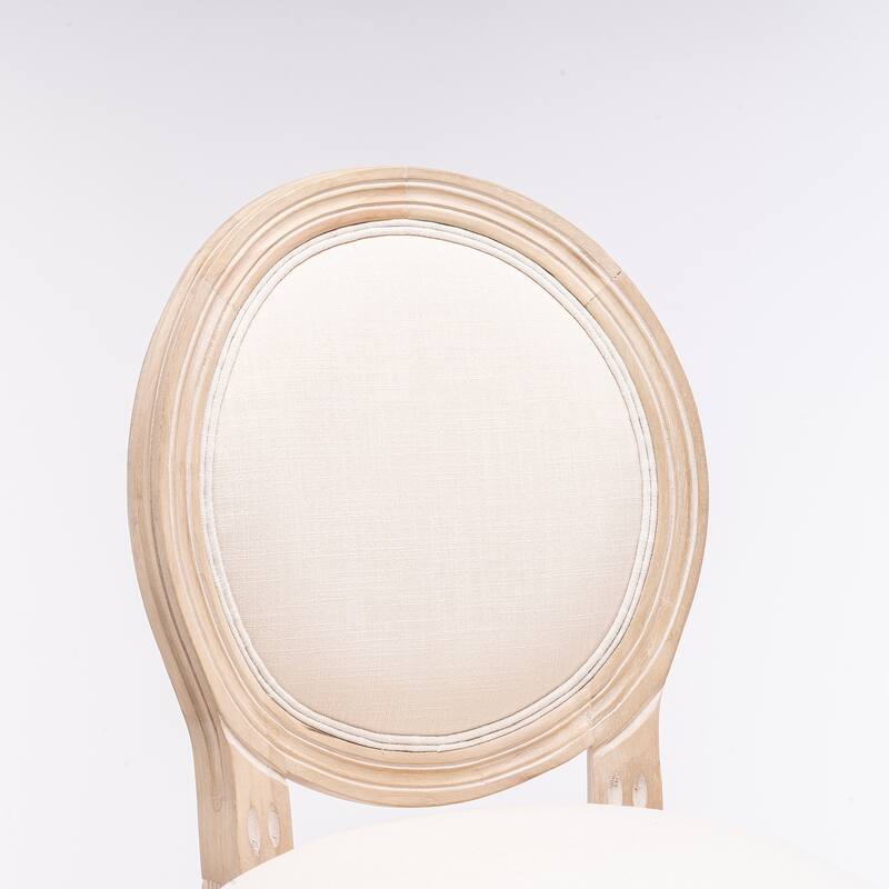 Anmytek French Country Solid Wood Barstools with Beige Upholstered Seating Set of 2