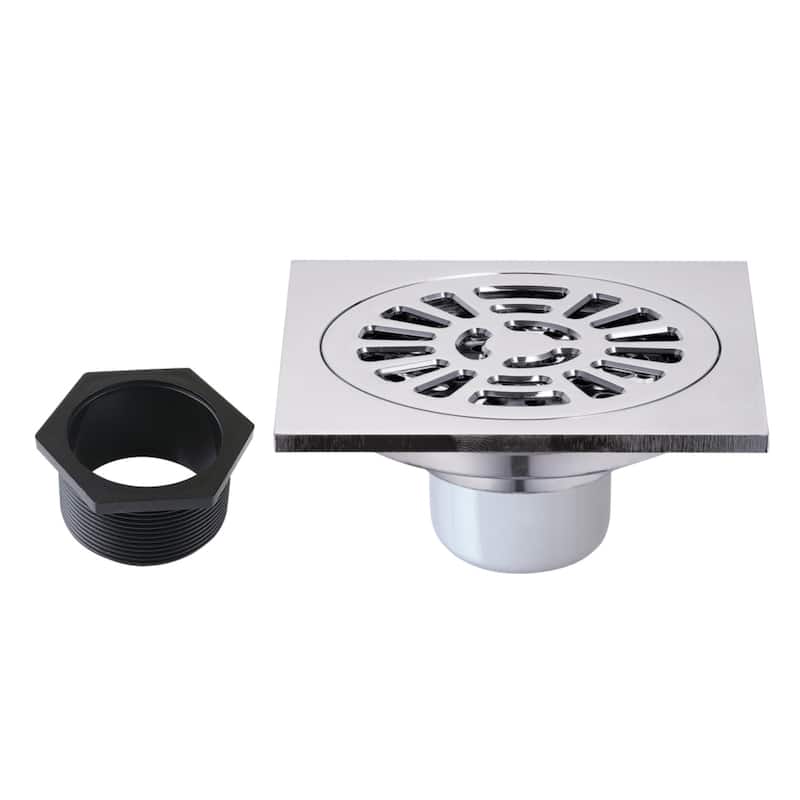 Watercourse 4-Inch Square Brass Shower Drain - Polished Chrome