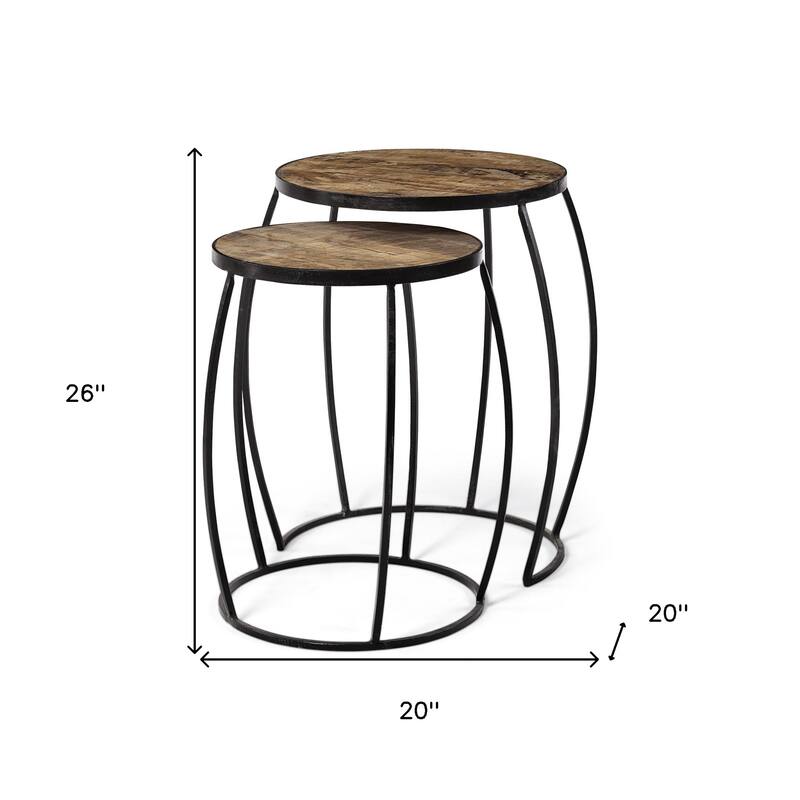 HomeRoots Set of Two 26" Black And Brown Solid Wood Round End Table - 20' X '26' X '20
