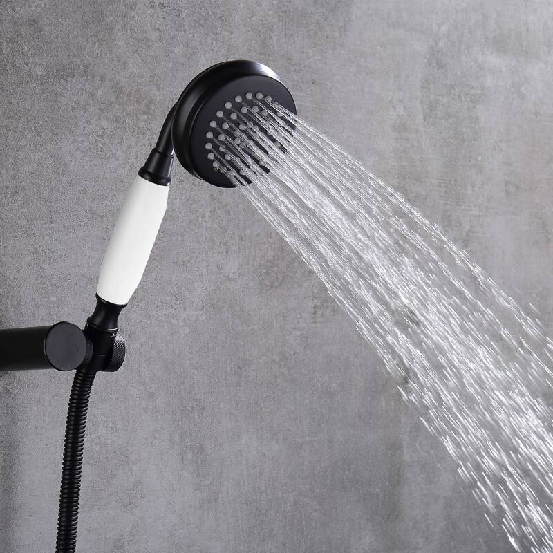 Modland Double Handle Wall-Mounted Bathtub Faucet with Handheld Shower in Black/Gold