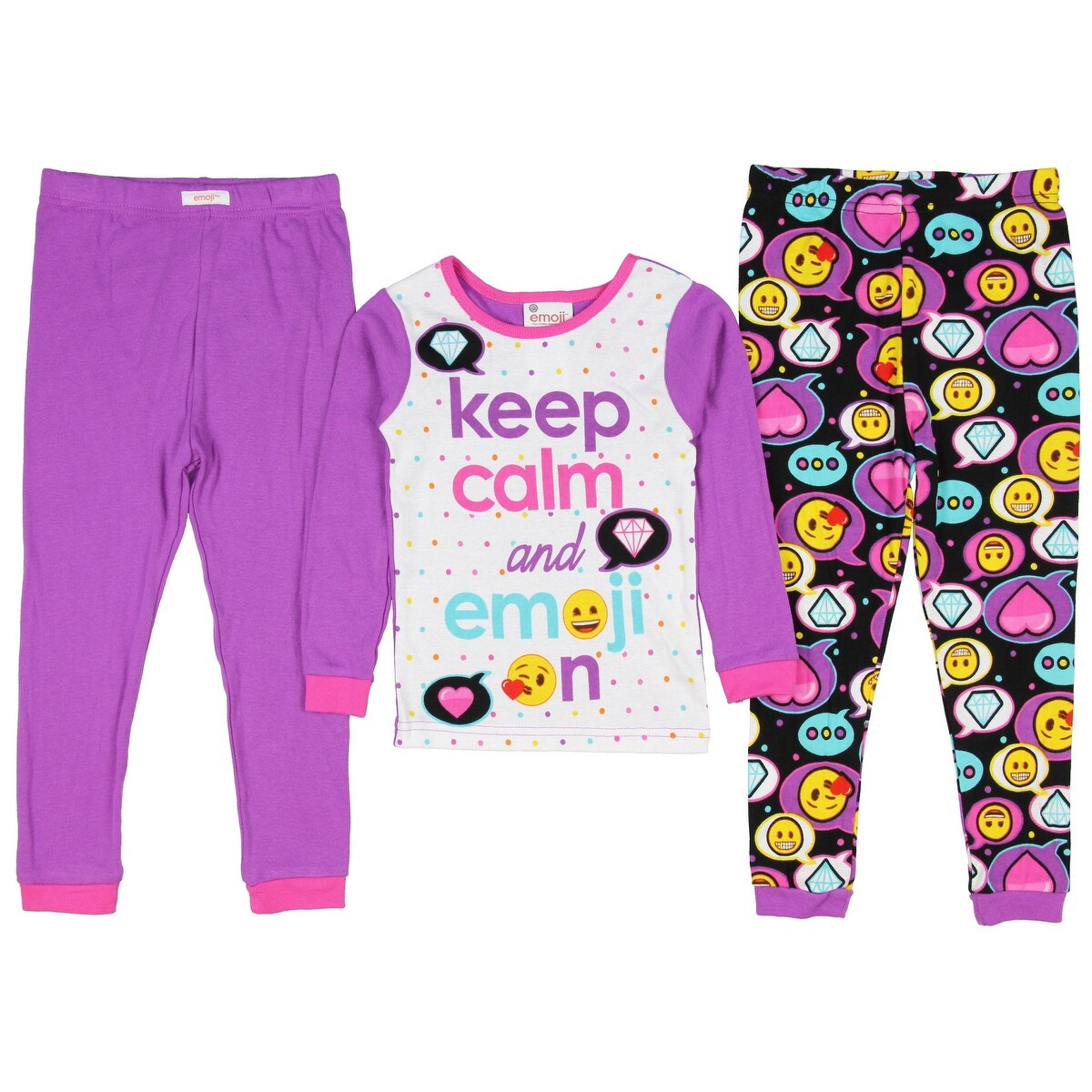 Shop Emoji Girls Keep Calm And Emoji 3 Piece Pajama Set Overstock 18003347