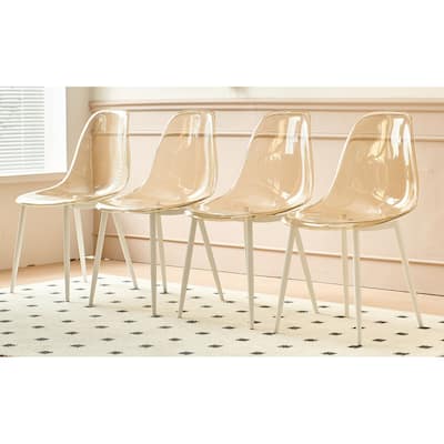 Dining Chair,Set Of 4,Metal Leg,Plastic Seat,Transparent Yellow