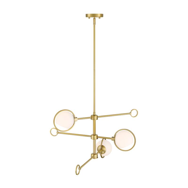 Teatro 28 in. 3-Light Brushed Gold Modern Chandelier with Etched Opal Glass Shades