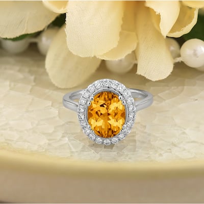 Auriya Vintage 2 5/8ct Oval Citrine and Halo Diamond Engagement Ring 1/3ctw 14k Gold