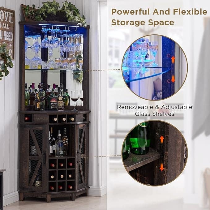 Farmhouse Corner Bar Storage Cabinet, Wine Bar Cabinet, Bar Cabinet
