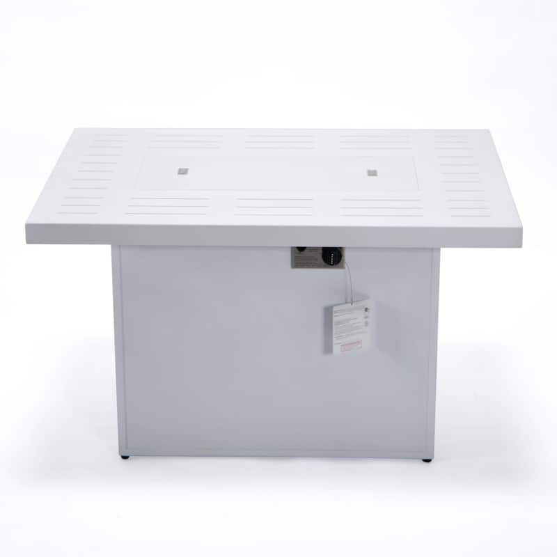 LeisureMod Chelsea 44" Modern 55000 BTU Propane Patio Fire Pit Table with Wind Guard for Porch Backyard Garden Decor