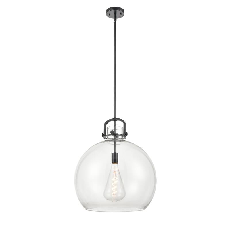 Innovations Lighting Newton Sphere - 1 Light 18" Stem Hung Pendant - Clear/Matte Black