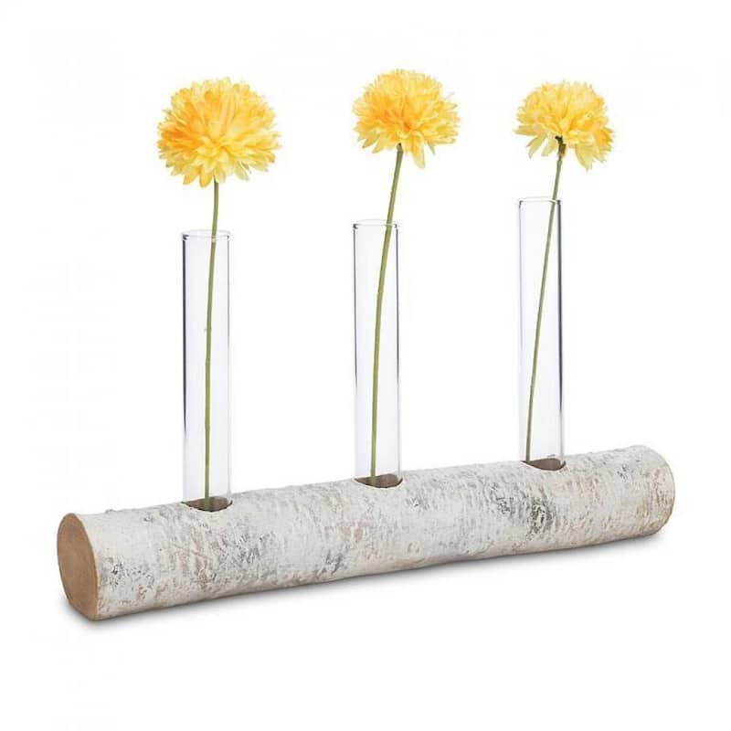 Birch Log With Triple Test Tube Shape Vase