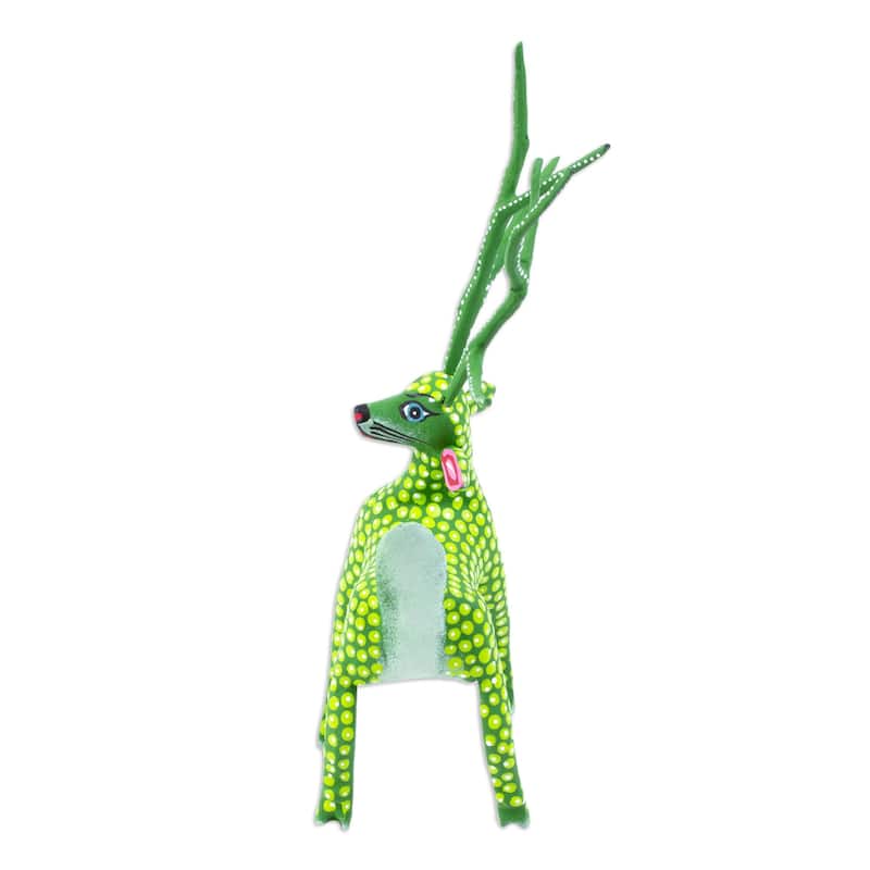 Novica Handmade Green Deer Wood Alebrije Sculpture