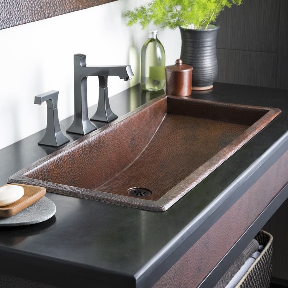 Hand Hammered Copper Trough 36-inch Undermount/ Drop-in Bathroom Sink