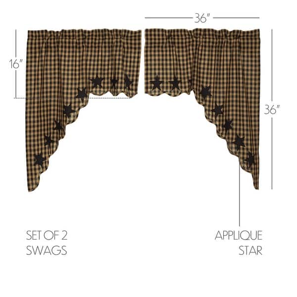 dimension image slide 1 of 2, Primitive Kitchen Curtains VHC Burgundy Check Swag Pair Rod Pocket Cotton Check - Swag 36x36x16