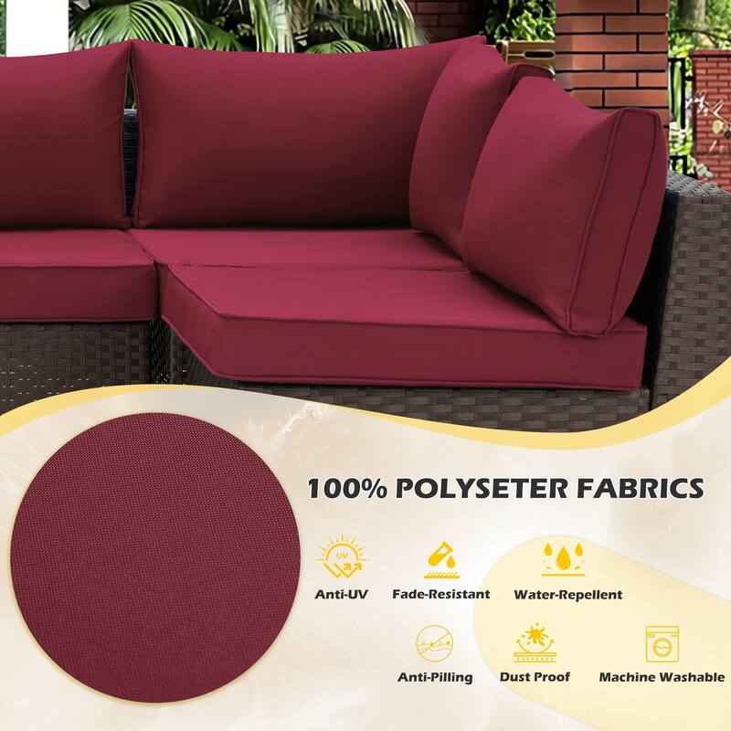 Outdoor Replacement Cushions for Patio Furniture, Waterproof & Non-Slip 4" Sofa Cushions, 6-Seat Conversation Sets, UV-Resistant