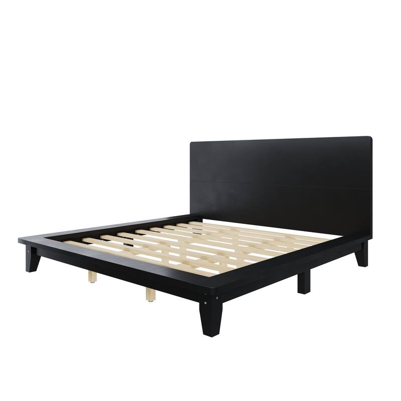 Minimalist Wood Platform Bed Frame with Headboard by Harper&Bright Designs