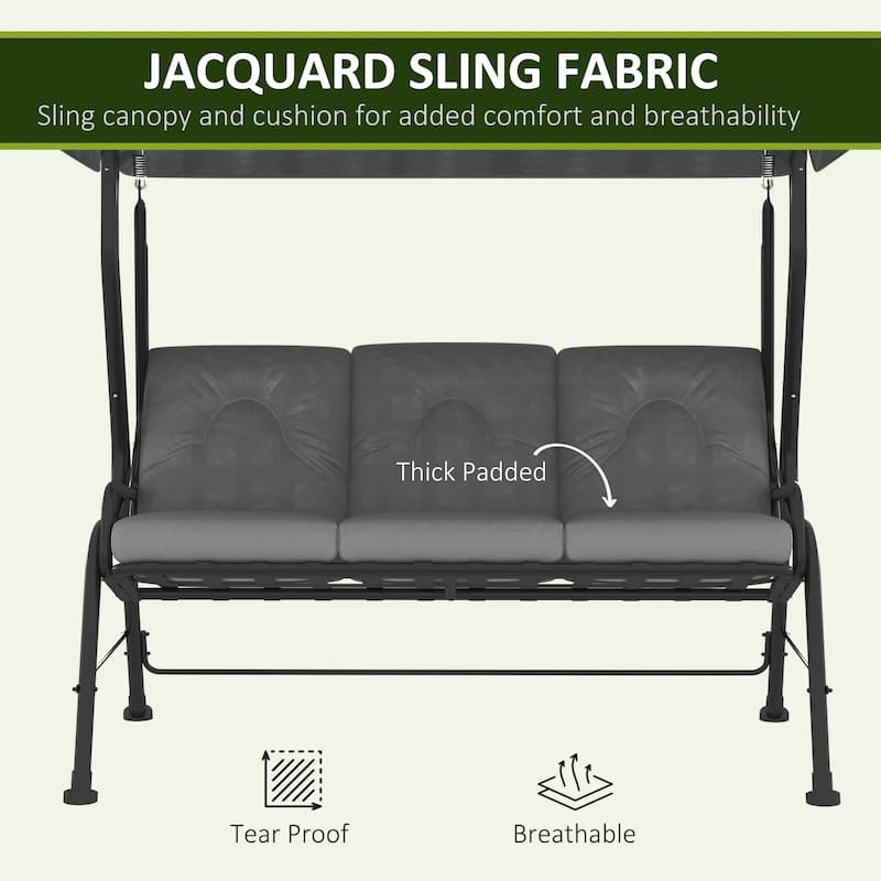 Outsunny Outdoor Patio Porch Swing Bench with Included Adjustable Shade Awning & Comfort Padded Seating for Three People