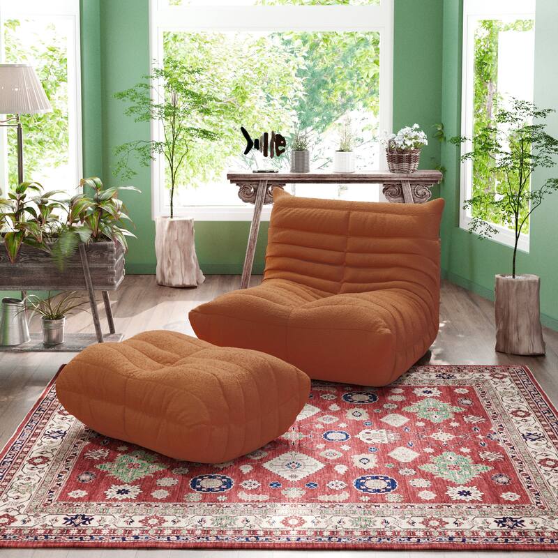 Lazy Floor Sofa Couches,Teddy Velvet Lounge Chair - Tan