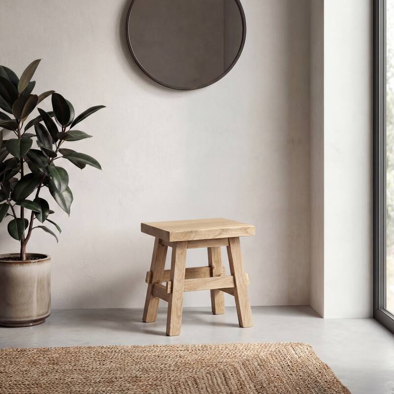 JONATHAN Y Revine Rustic Farmhouse Solid Mindi Wood Handcrafted Accent Stool