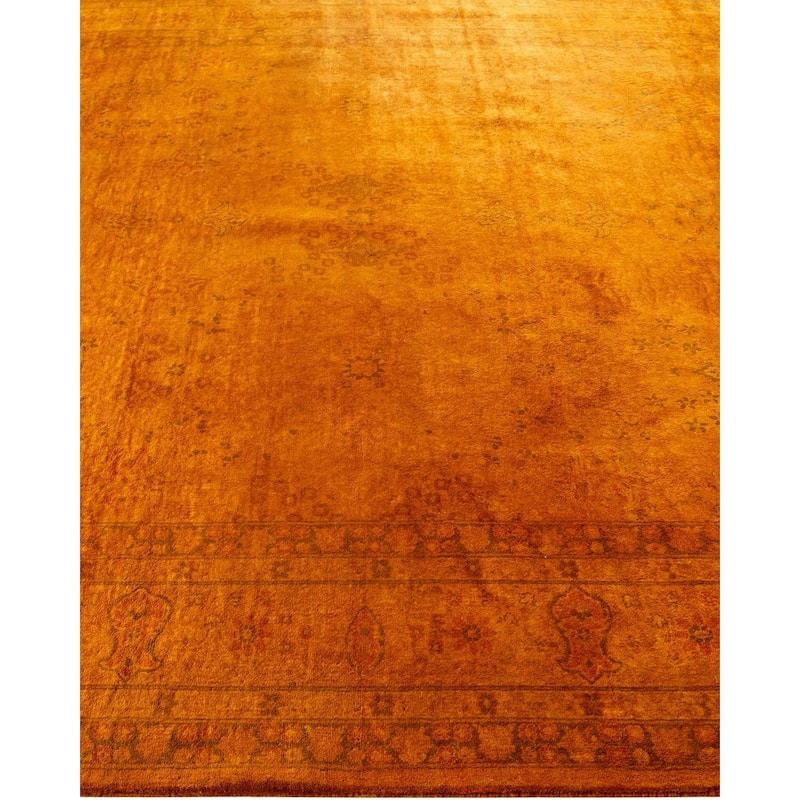 Overton Hand Knotted Wool Vintage Inspired Modern Contemporary Overdyed Gold Area Rug - 6' 1" x 9' 5"