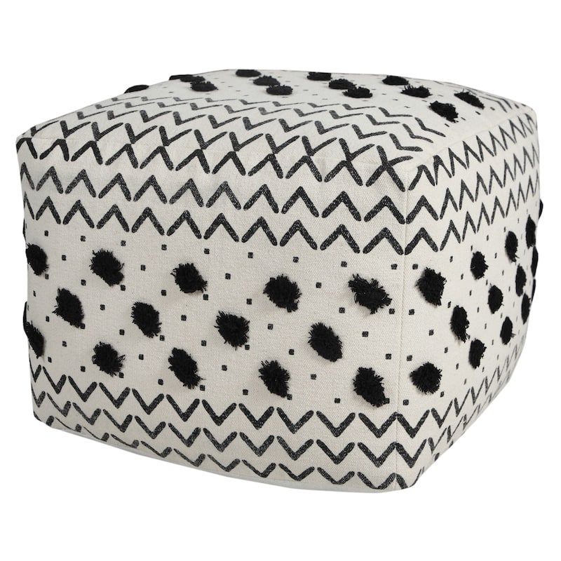 18" White and Black Geometric Arrow Square Pouf Ottoman