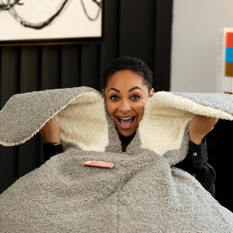 Raven-Symoné Home HopSeat Bunny - Oval Shaped Large Bean Bag Chair with Ears, Ultra Soft Shearling