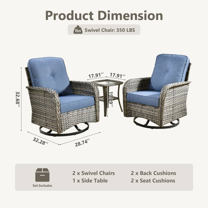 XIZZI 3-piece Outdoor Patio Wicker Swivel Chair Bistro Set