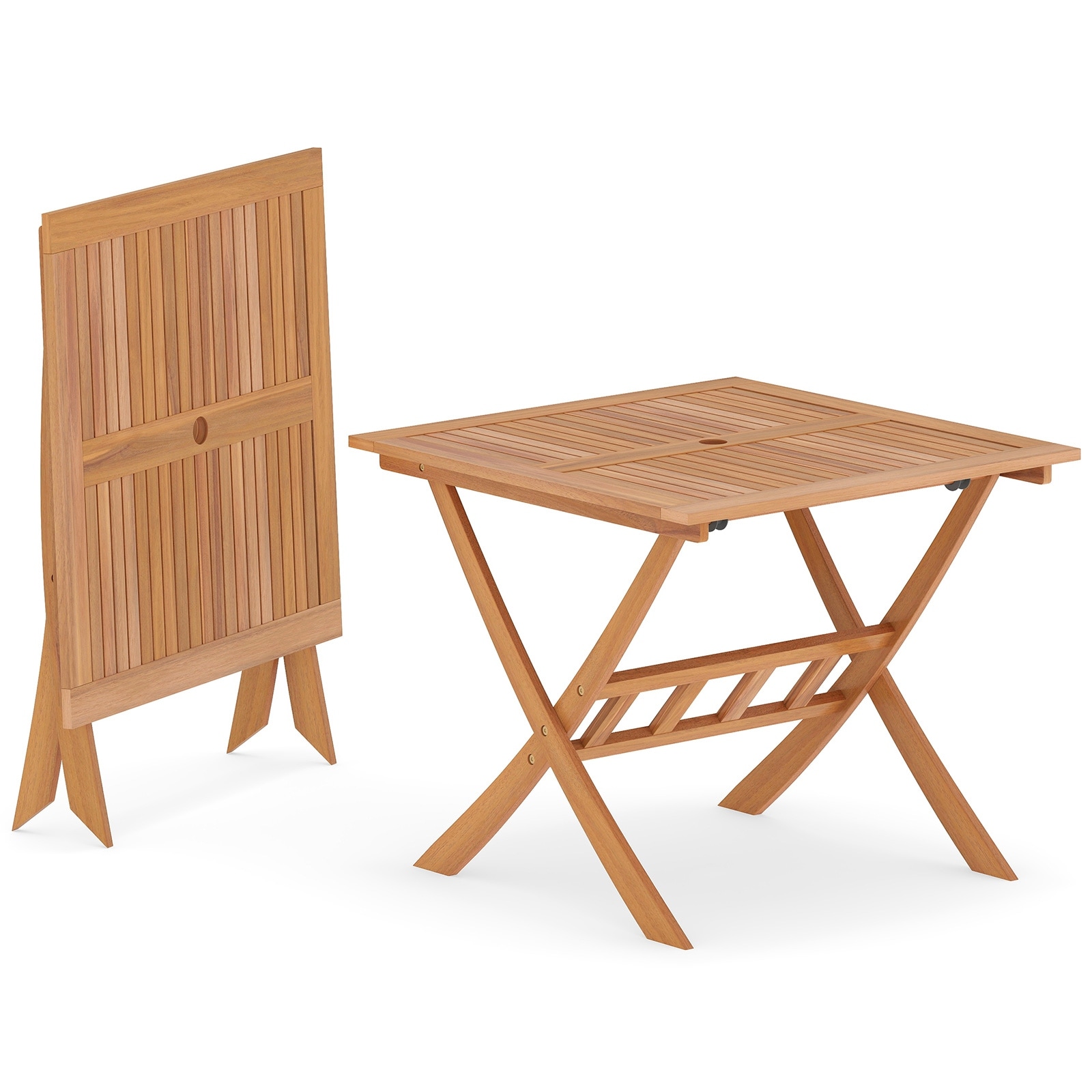 Acacia Wood Folding Garden Table With Parasol Hole Natural Acacia