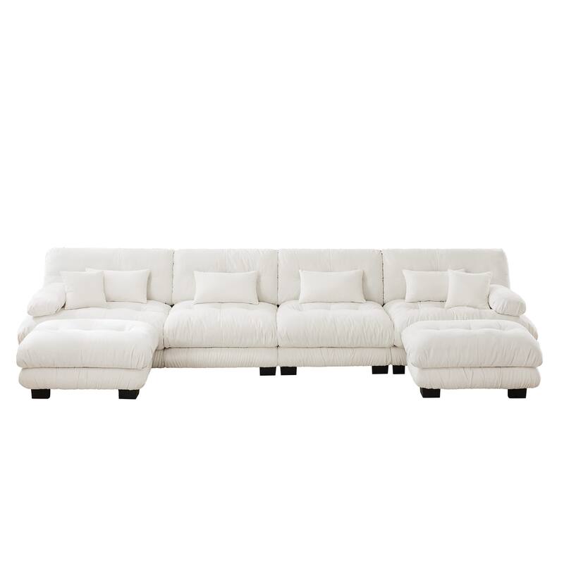 Modular Chenille Couch Sectional Sofa with Ottoman, Throw Pillows