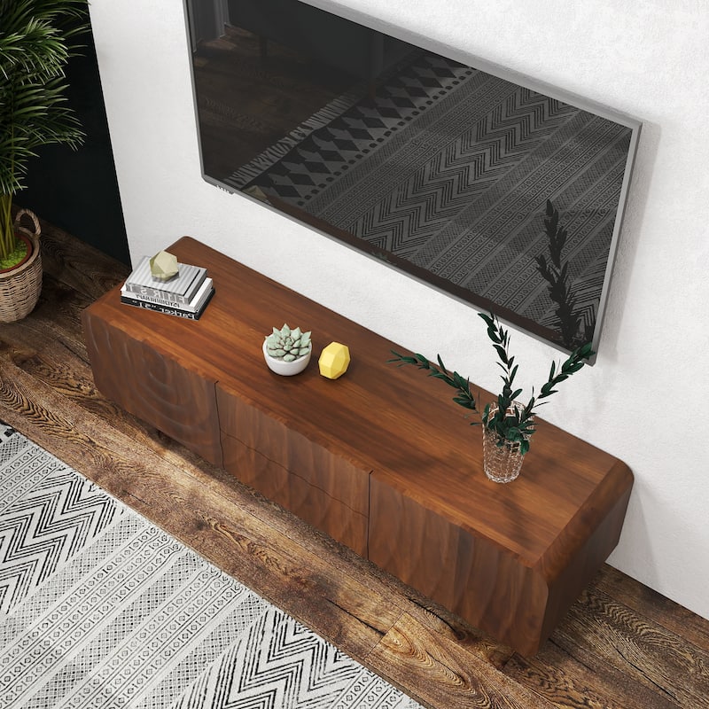 58" TV Console, Modern Spiral Wave Design TV Stand with Storage Cabinet and 2 Drawers