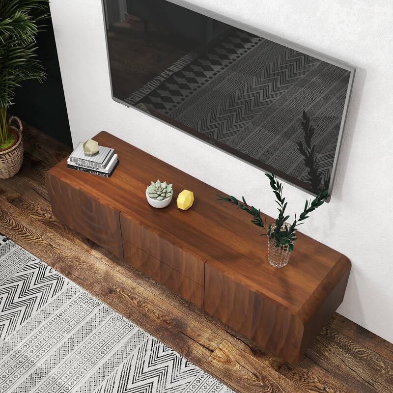 Rossetta Modern Unique Spiral Wave Smooth Rounded Corner Design TV Console Cabinet with Drawers, up to 58''