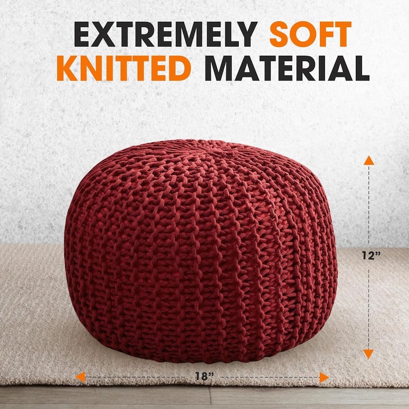 Cheer Collection Decorative 18-inch Chunky Hand-knit Pouf Ottoman