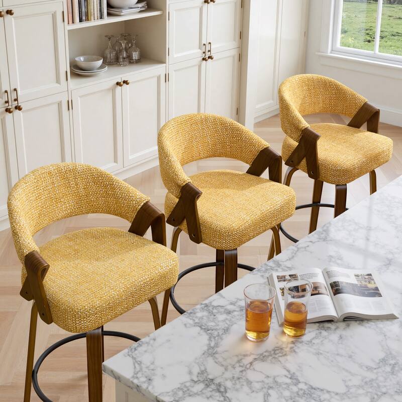 Mid-Century Upholstered Swivel Bar Stool/ Counter Stools with Curved Back - 37.5"H x 20.9"W x 19.9"D