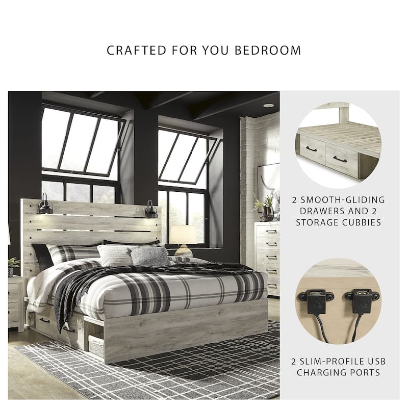 Cambeck Whitewash Panel Bed With 2 Under Bed Storage Drawers