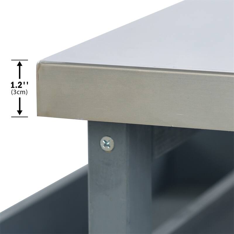 Wood Rolling Kitchen Island with Stainless Steel Top,Towel Rack