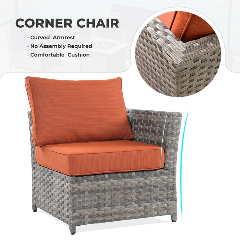 HOOOWOOO 10-piece Wicker Rattan Patio Furniture Sectional Set with Fire Pit