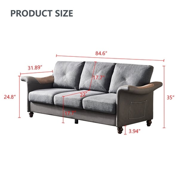 Linen Fabric Faux Leather 3 Seater Sofa Living Room Folding Armrest ...