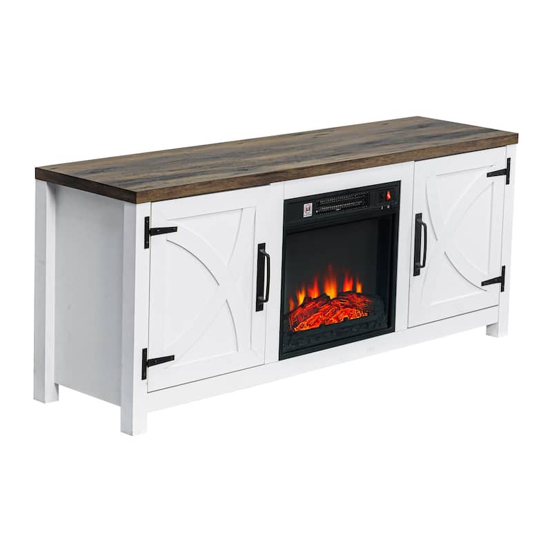 58-Inch Farmhouse Electric Fireplace TV Stand with Storage Cabinets and Adjustable Shelves