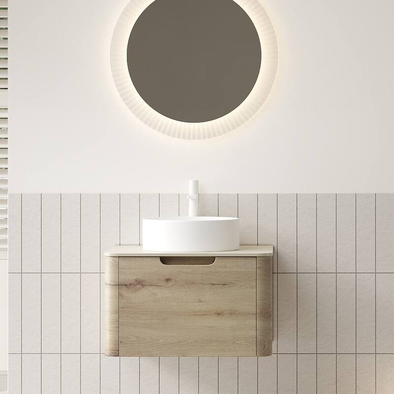 24" Bathroom Vanity with Sink,Wall-Mounted Plywood Storage Cabinet with Drawer,Round Ceramic Basin and Roma Stone Top - White+White Oak