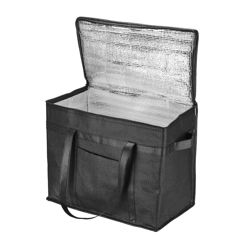 16.1"x9.1"x13" Insulated Reusable Grocery Shopping Bag with Pocket, Black