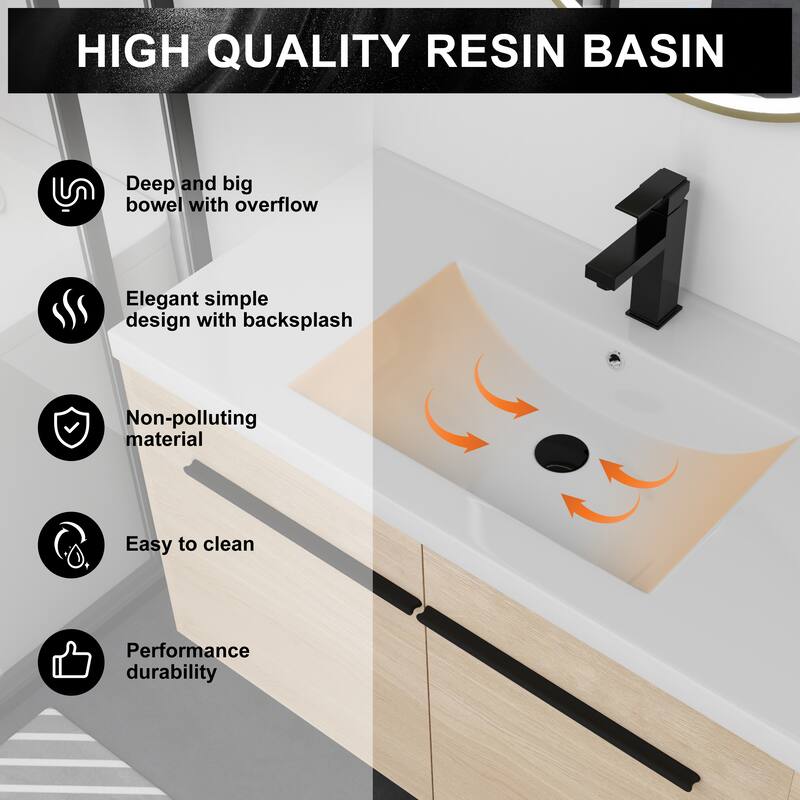 Malwee 24"/30"/36" Floating Bathroom Vanity, Wall Mounted Bathroom Vanity with Resin Sink,Soft Close Doors
