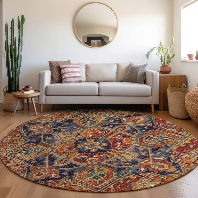 Machine Washable Indoor/ Outdoor Traditional Boho Chantille Rug - Paprika - 8' x 8'