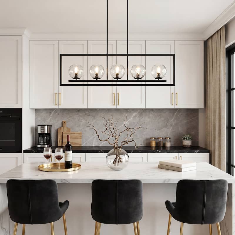 5-Light Linear Kitchen Island Chandelier, Adjustable Pendant Light - 39.4'' W × 5.1'' D × 53.5'' H