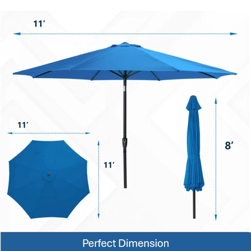 11 Feet Blue Market Patio Umbrella with Crank Lift , Tilt, Ribs (Without base)