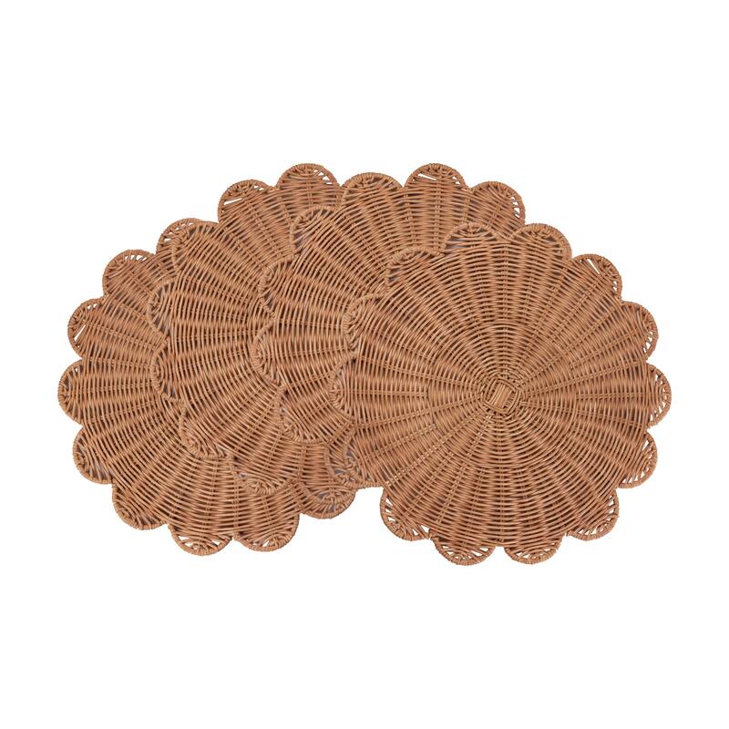 Rattan Placemats (Set of 4) - Handwoven Scalloped Design for Dining & Entertaining, 15"