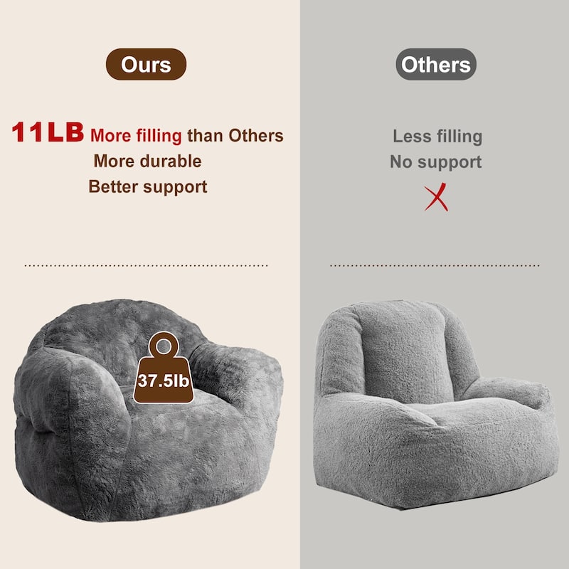 Extra Large Pre-Filled Dark Grey Bean Bag Chair Sofa for Living Room Bedroom